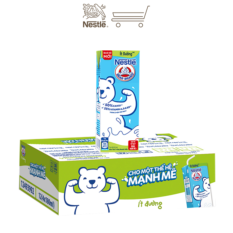 Thùng 48 hộp sữa Nestlé Gấu ít đường 12