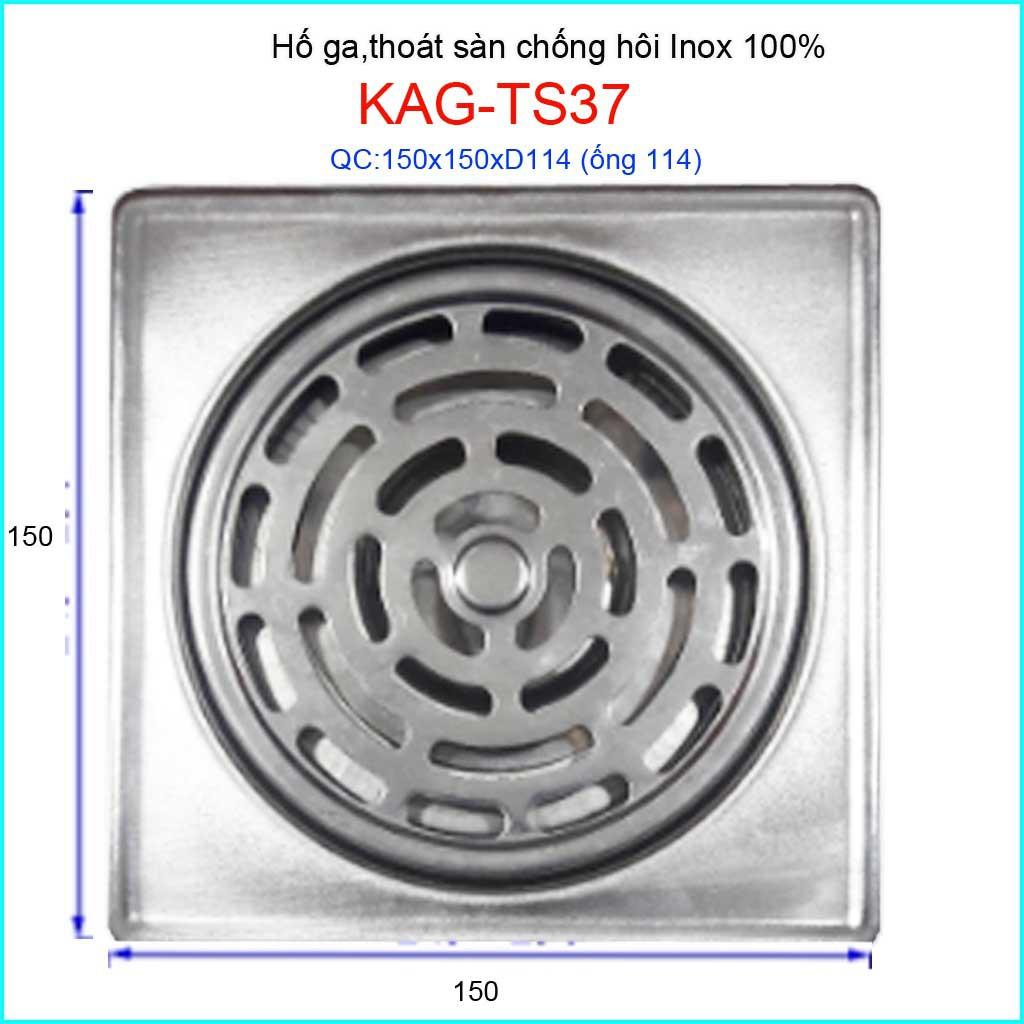 Phễu thoát sàn Inox KAG-TS37 chống hôi 15x15cm, hố ga thoát sàn cho ống 114mm giá tốt chất lượng tốt