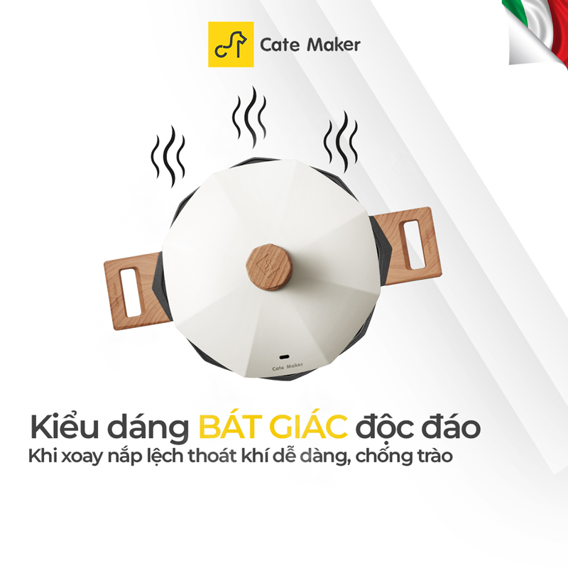 Nồi chống dính bát giác Cate-Maker INFINITE SERIES GYL-BJ24TB, size 24cm, thiết kế thông minh, dùng cho mọi loại bếp