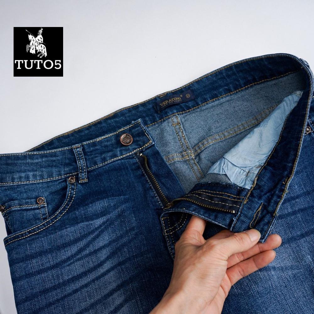 Quần jeans nam TUTO5 Menswear ống đứng Slimfit vải bò xước đẹp cao cấp có co giãn mềm thoải mái màu xanh, đen trơn JT01