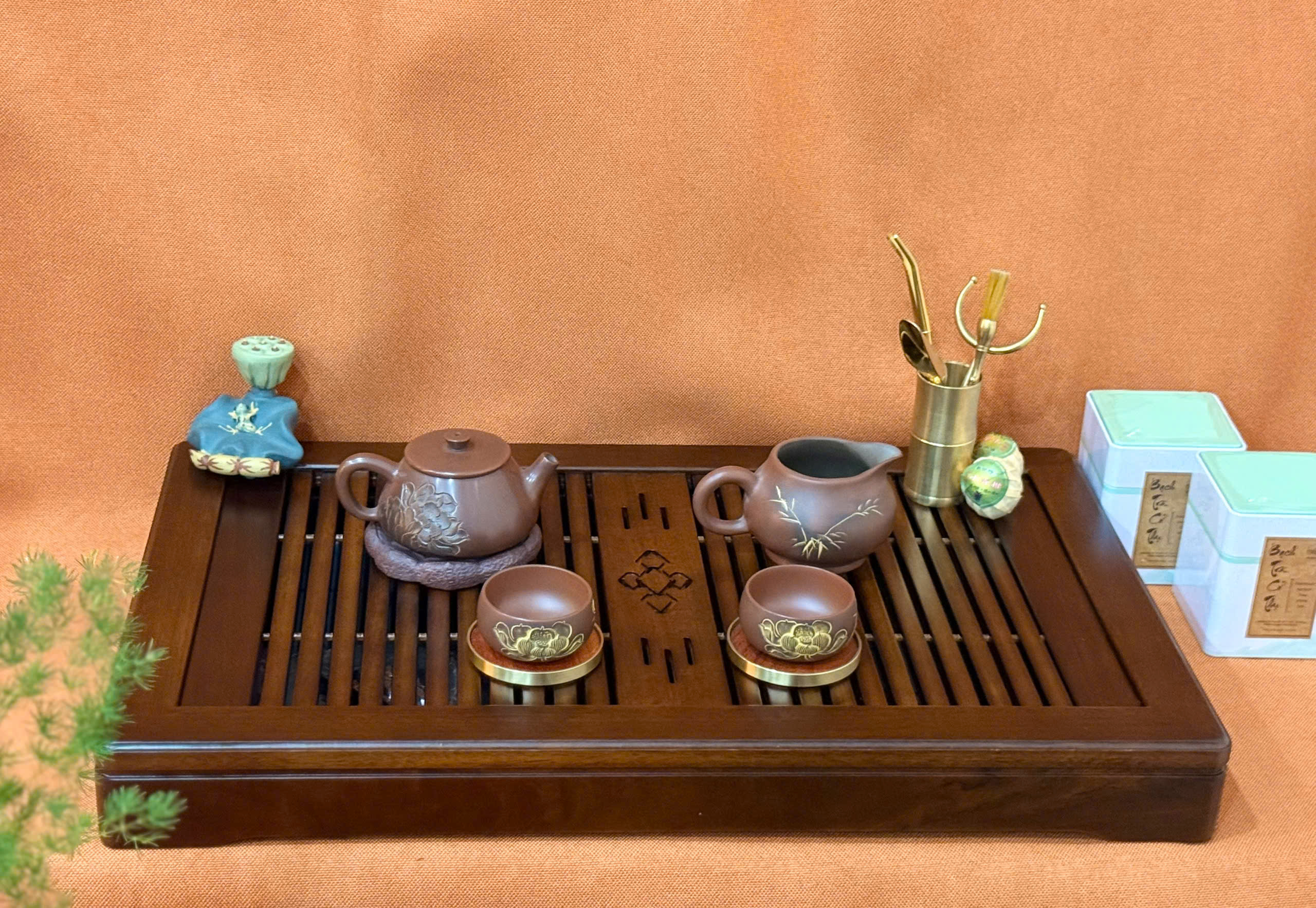 KHAY TRÀ GỖ MUN TỰ NHIÊN - CÓ BỆ ĐỰNG & ỐNG DẪN NƯỚC - 57X35X6CM - ĐỘ BỀN CAO