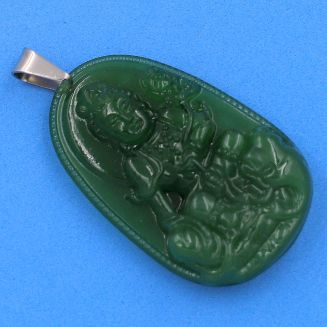 Mặt dây chuyền Bồ Tát Phổ Hiền thạch anh xanh 4.3cm - Phật bản mệnh tuổi Thìn, Tỵ