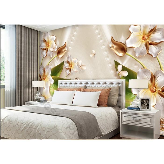 Hoa anh thảo lãng mạn cùng đôi thiên nga hạnh phúc, Tranh dán tường 3d hiện đại MS1180127