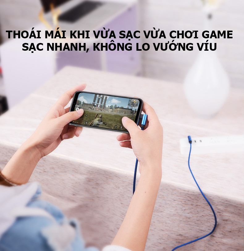 Dây sạc nhanh chữ L tích hợp đèn Led  dành cho điện thoại androi có chân sạc type C, dây được bọc dù dù chống đứt, chống rối, truyền được dữ liệu