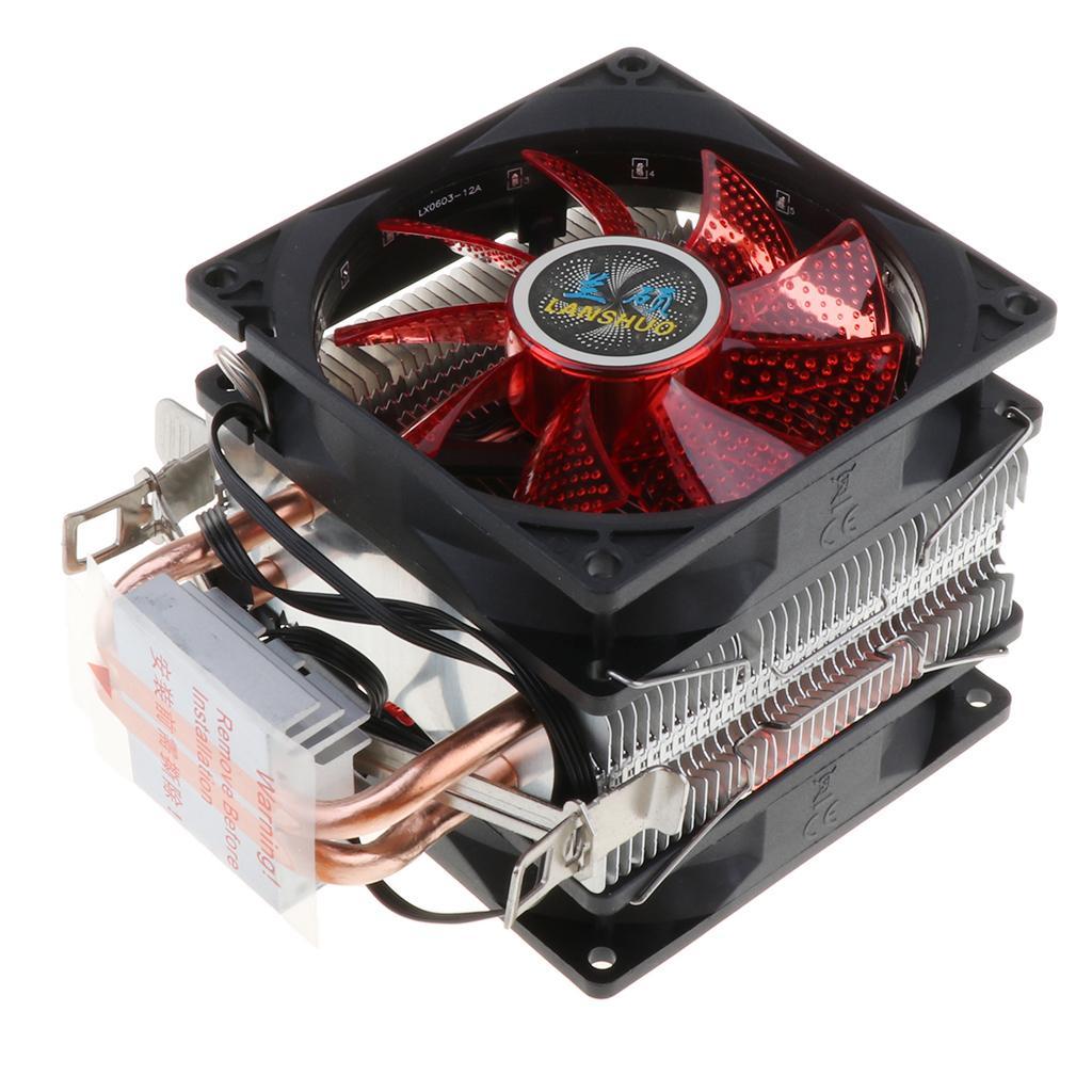 Dual- Quiet CPU Cooling Fan 4 Pin Wire 12 LED RGB CPU Cooler Red