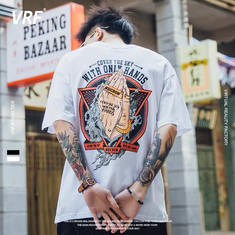 Áo thun tay lỡ.Hình bàn tay MSICROW. CoolZ phông Unisex nam nữ Cotton oversize form rộng CZ061