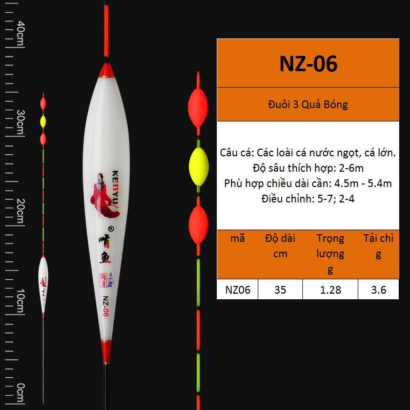 Phao câu cá nano, câu đơn câu đài màu trắng họa tiết ken câu cá nhạy, có đủ thông số mã NZ