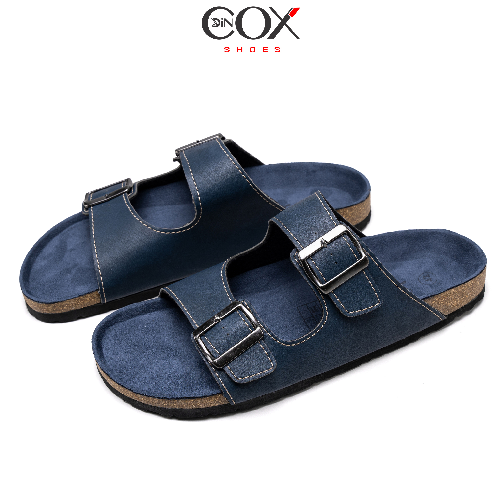 Dép Đế Trấu Nam 2 Khóa Navy DC01 Dincox
