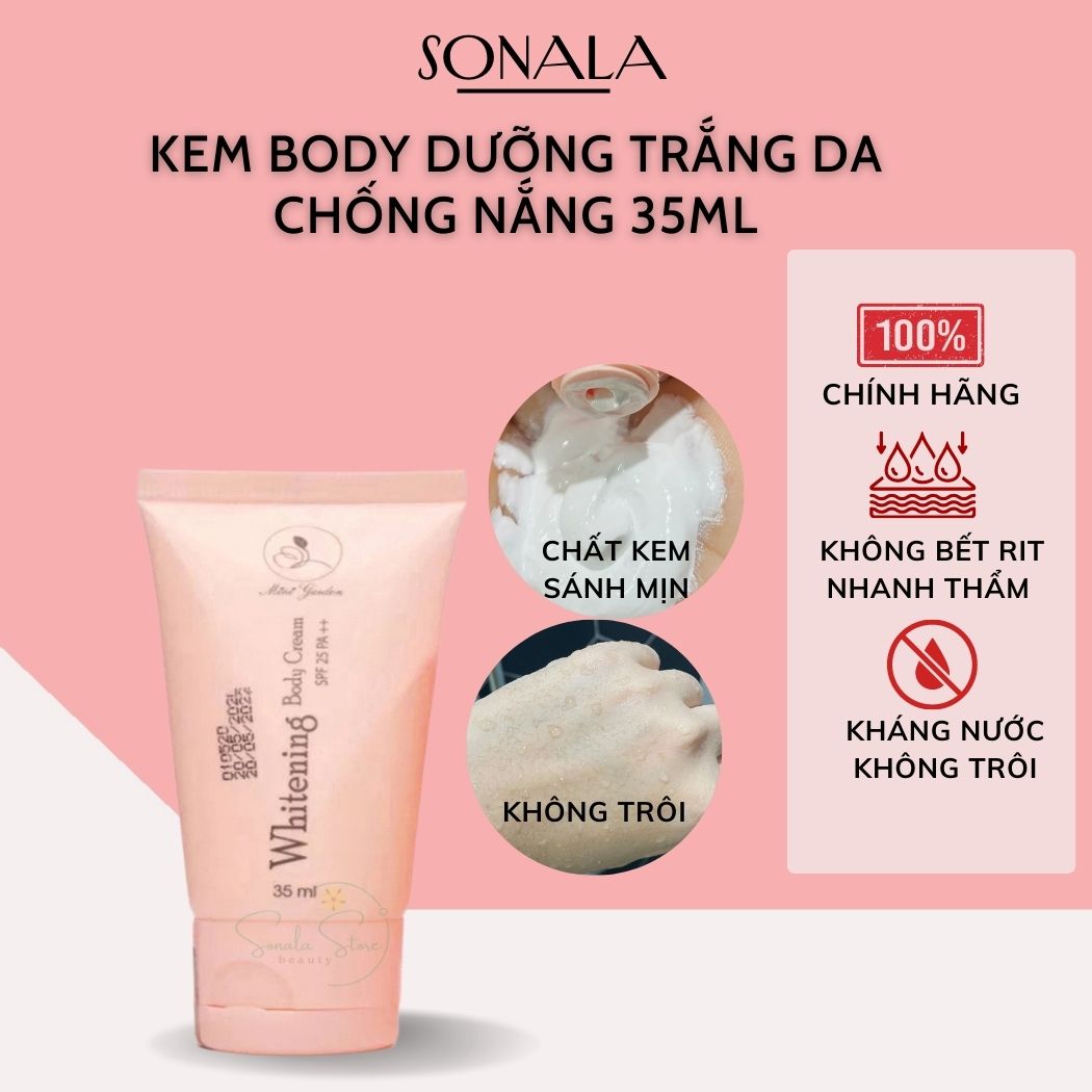 Kem Body Dưỡng Trắng Da Toàn Thân Men Bia MiniGarden Whitening Body Cream Làm Trắng Bật Tông Da Tự Nhiên Chống Nắng SPF 25+/PA+++ Kháng Nước Không Trôi Nhanh Thấm Không Bết Rit Thành Phần An Toàn Vừa Dưỡng Trắng Vừa Makeup Cho Da SONALA