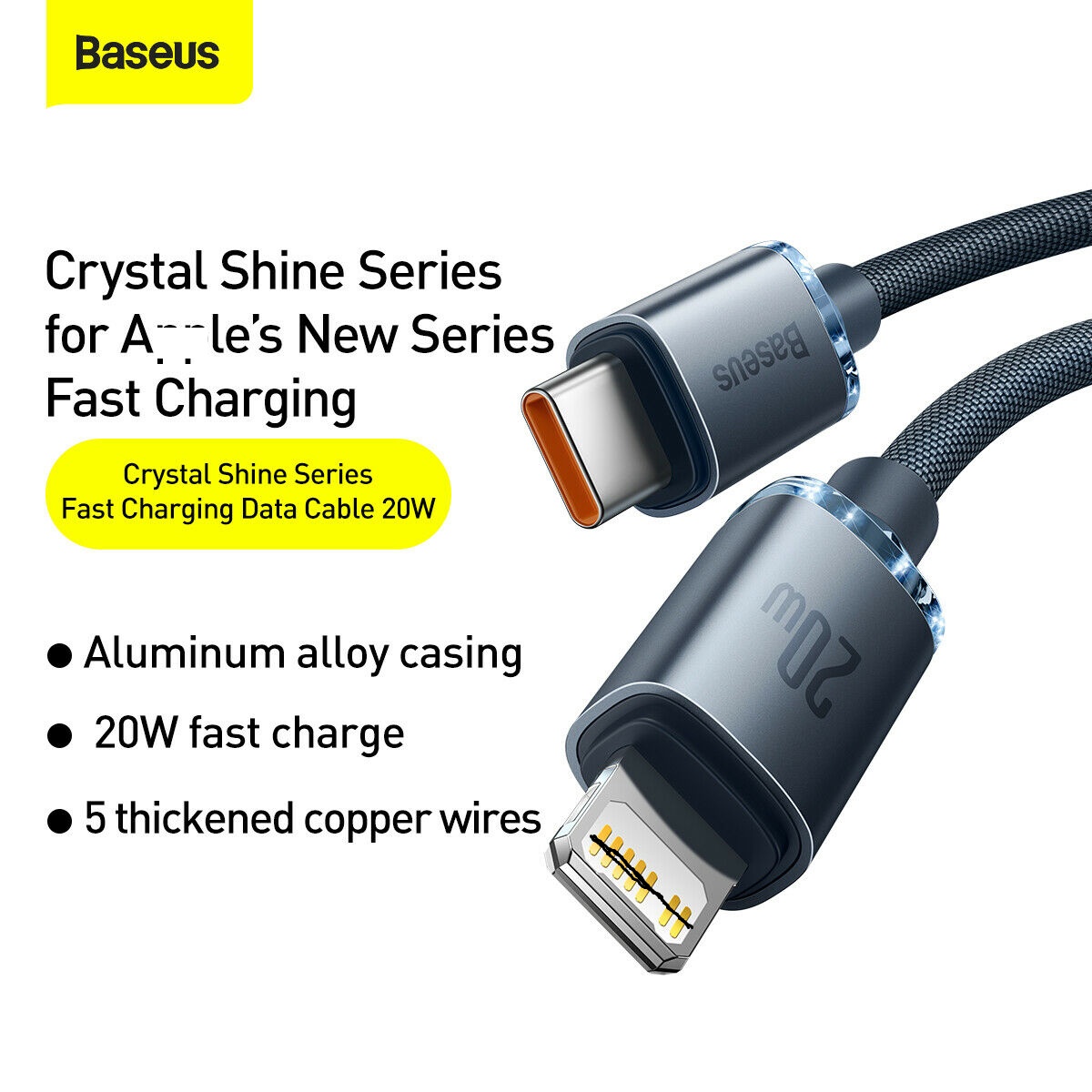 Cáp sạc nhanh và truyền dữ liệu Ba-se-us PD 20W, Ba-se-us Crystal Shine Series Fast Charging Data Cable C to iP 20W - Hàng chính hãng