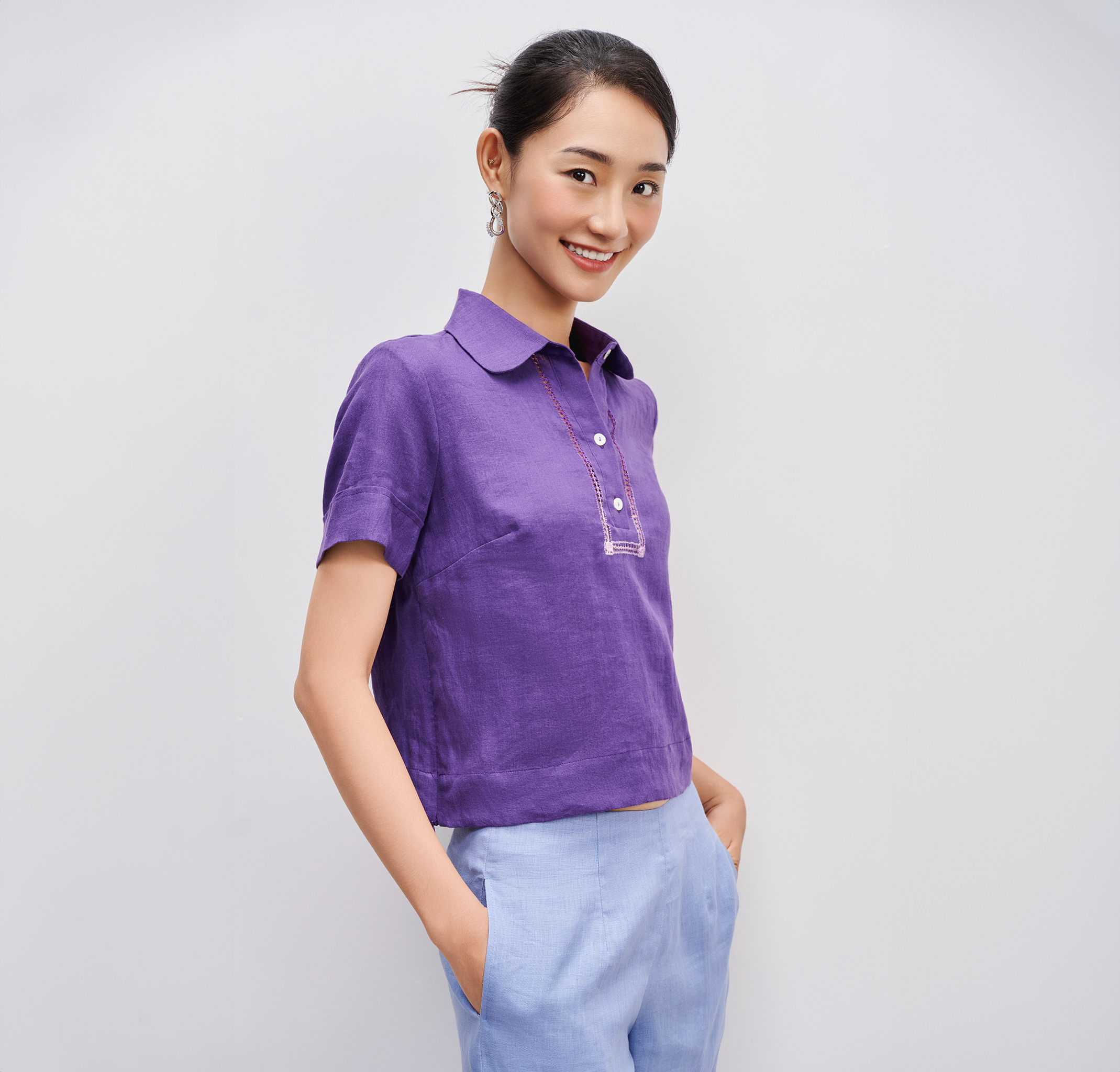 Hình ảnh Áo Rua Rút Chỉ Linen Tơ TOP195LIMITED thời trang thiết kế Hity