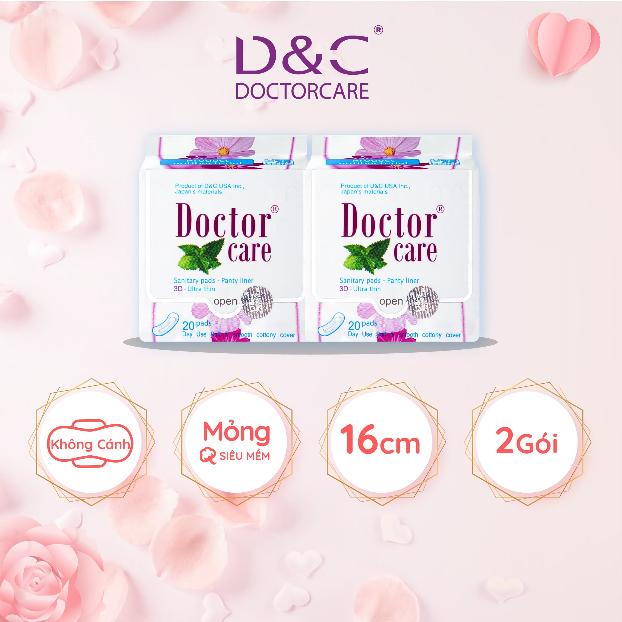 Combo 2 Băng vệ sinh hàng ngày Doctor Care tinh chất  thảo dược  16 cm