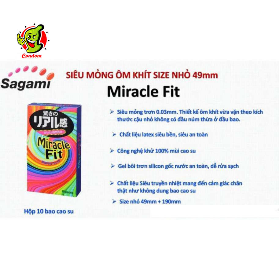 Bao cao su Sagami Miracle - Thiết kế 3D - Ôm khít - Size 49 mm