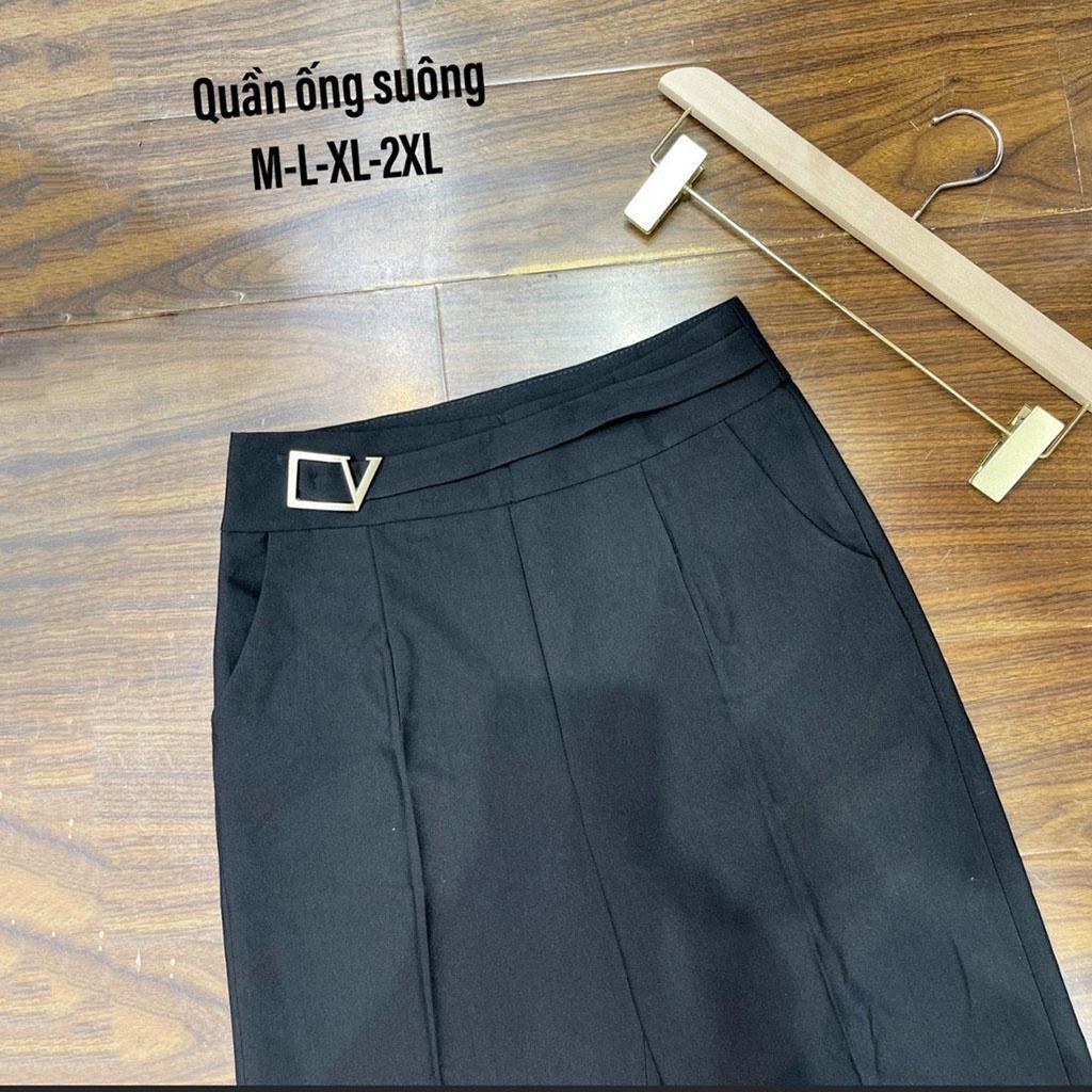 Quần tây ống suông rộng dài cạp lưng cao mặc đi học đi làm công sở màu đen chất vải cao cấp - Quần vải ống rộng nữ