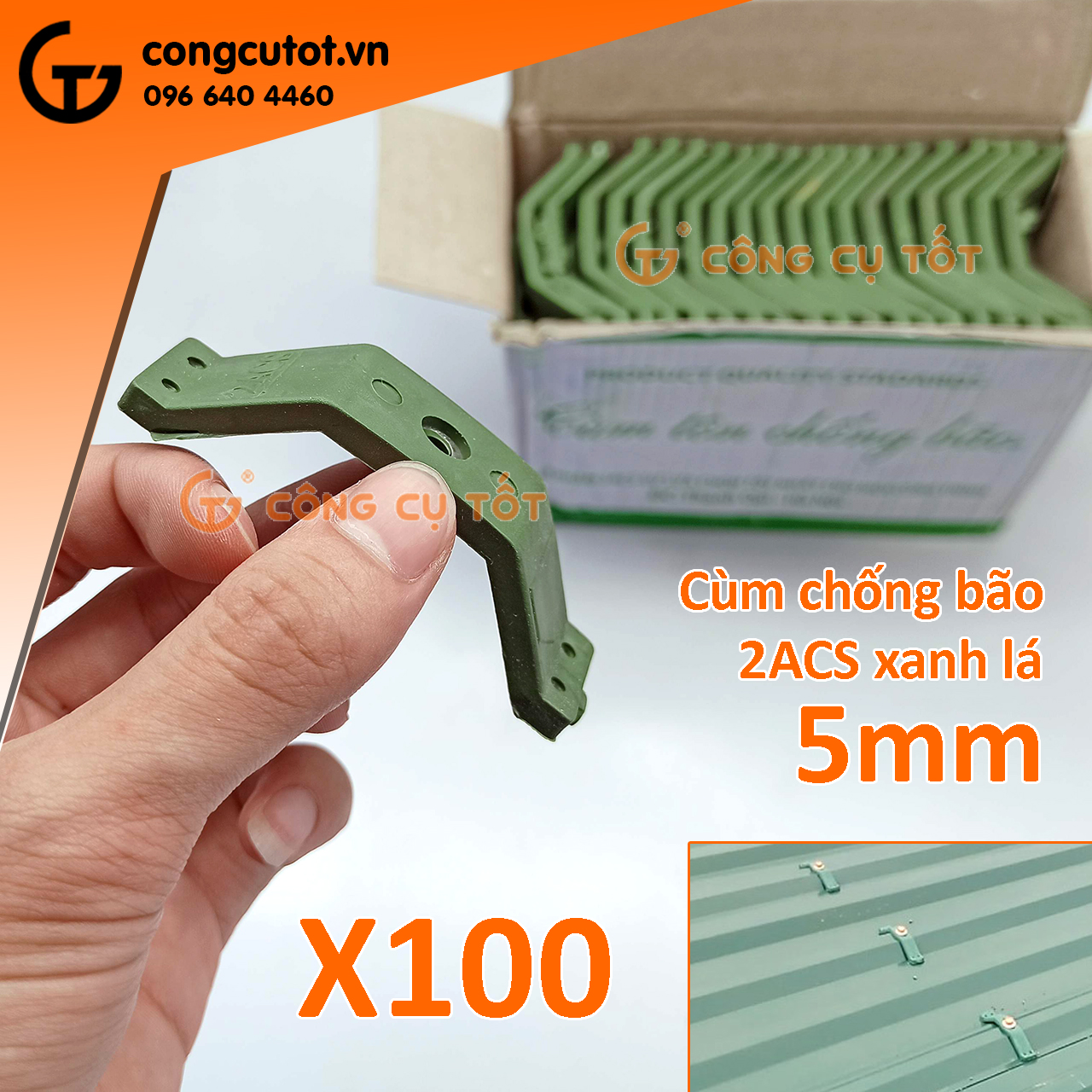 Hộp 100 cùm tôn chống bão 2ACS xanh lá