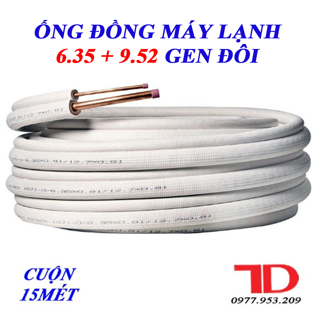 Ống đồng máy lạnh Hailiang 6.35 + 9.52 luồn sẳn gen đôi cách nhiệt DÀY 6 ZEM cuộn 15M