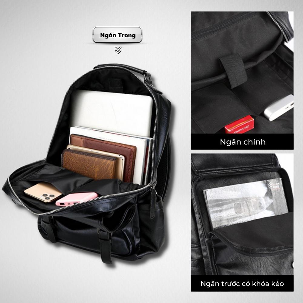 Balo Da Thời Trang Ulzzang Nam Nữ,Da PU Cao Cấp,Đựng Laptop 15,6 inh-Chống nước,Kiểu dáng trẻ trung, cá tính -