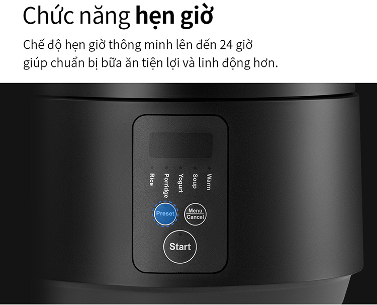 Nồi cơm điện Locknlock EJR346BLK (Giữ ấm 24h - 5 chế độ nấu - lòng nồi chống dính) 1.2 Lít - Black - Hàng chính hãng