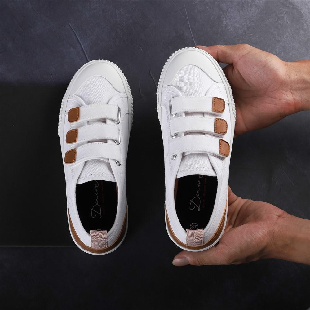 Giày Sneaker Vải Nữ DINCOX E01 Quai Dán Nữ Tính White