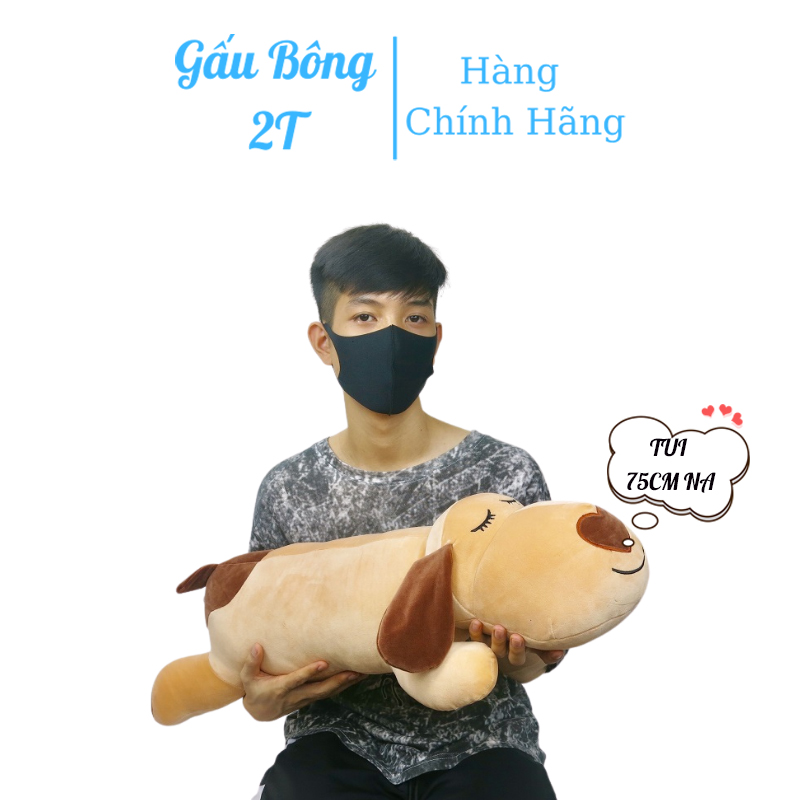 Gấu Bông Gối Ôm Chó Mũi Tim 2T Ngộ Nghĩnh Vải Nhung Cao Giãn 4 Chiều