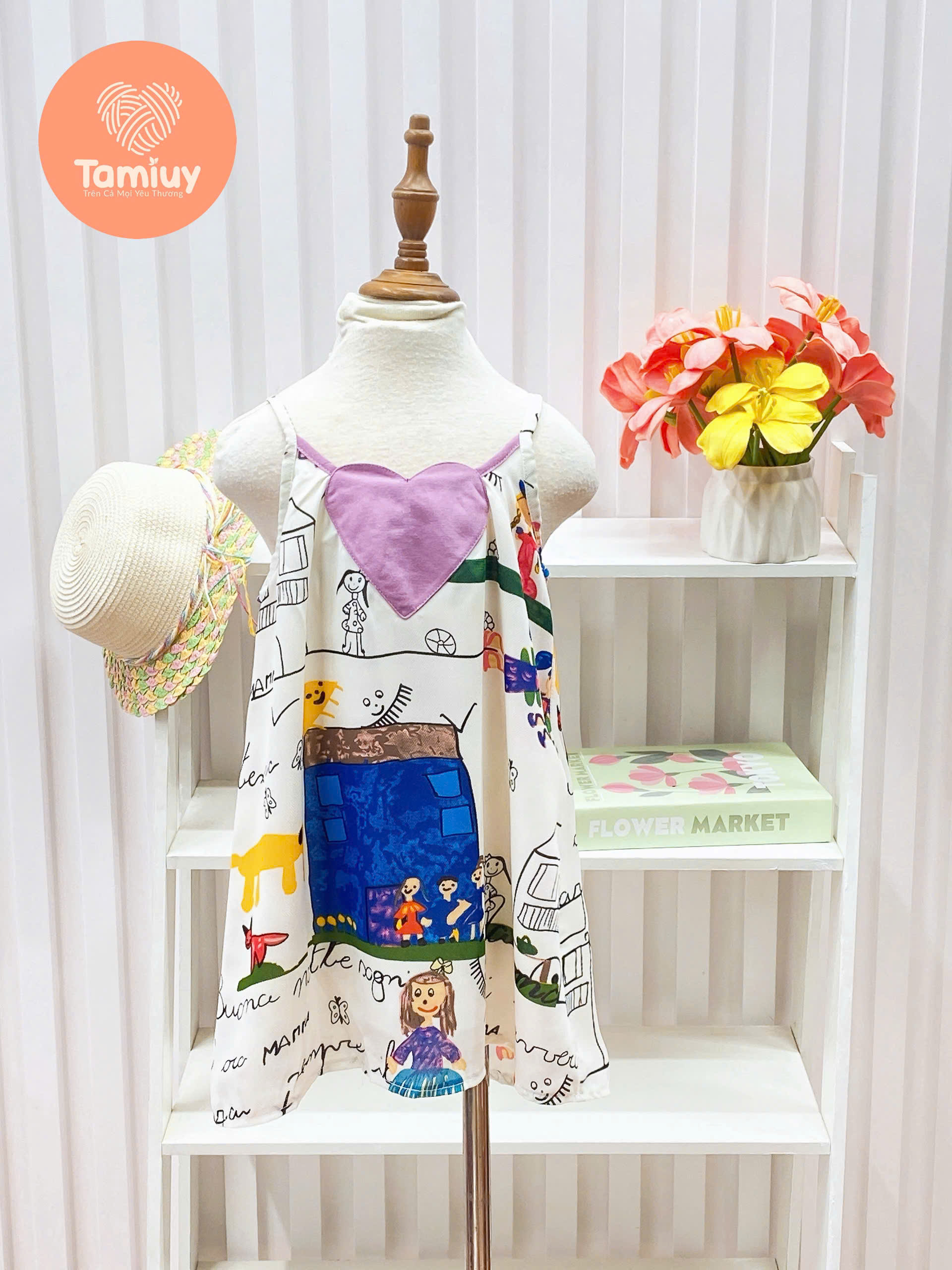 Đầm Yếm Tamiuy 2 Dây Trái Tim Bé Gái Cho Bé từ 10-38 kg