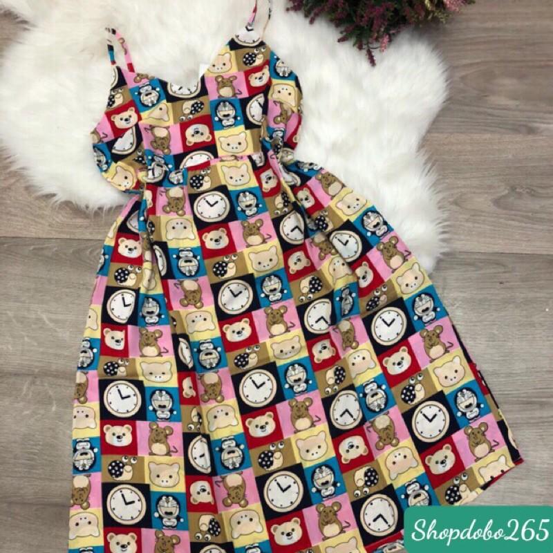 Đồ bộ nữ,đầm ngủ 2 dây mặc nhà vải lanh họa tiết dễ thương size 45-57kg.