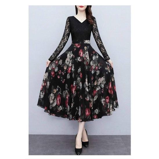 HÀNG NHẬP - ĐẦM REN TAY DÀI CHÂN VÁY VOAN HOA