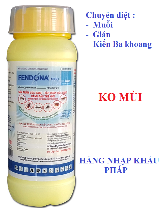 (Nhập khẩu Pháp) Thuốc diệt muỗi, kiến, gián... FENDONA 10 SC 1 lít có thể phun trong nhà kính, nhà yến