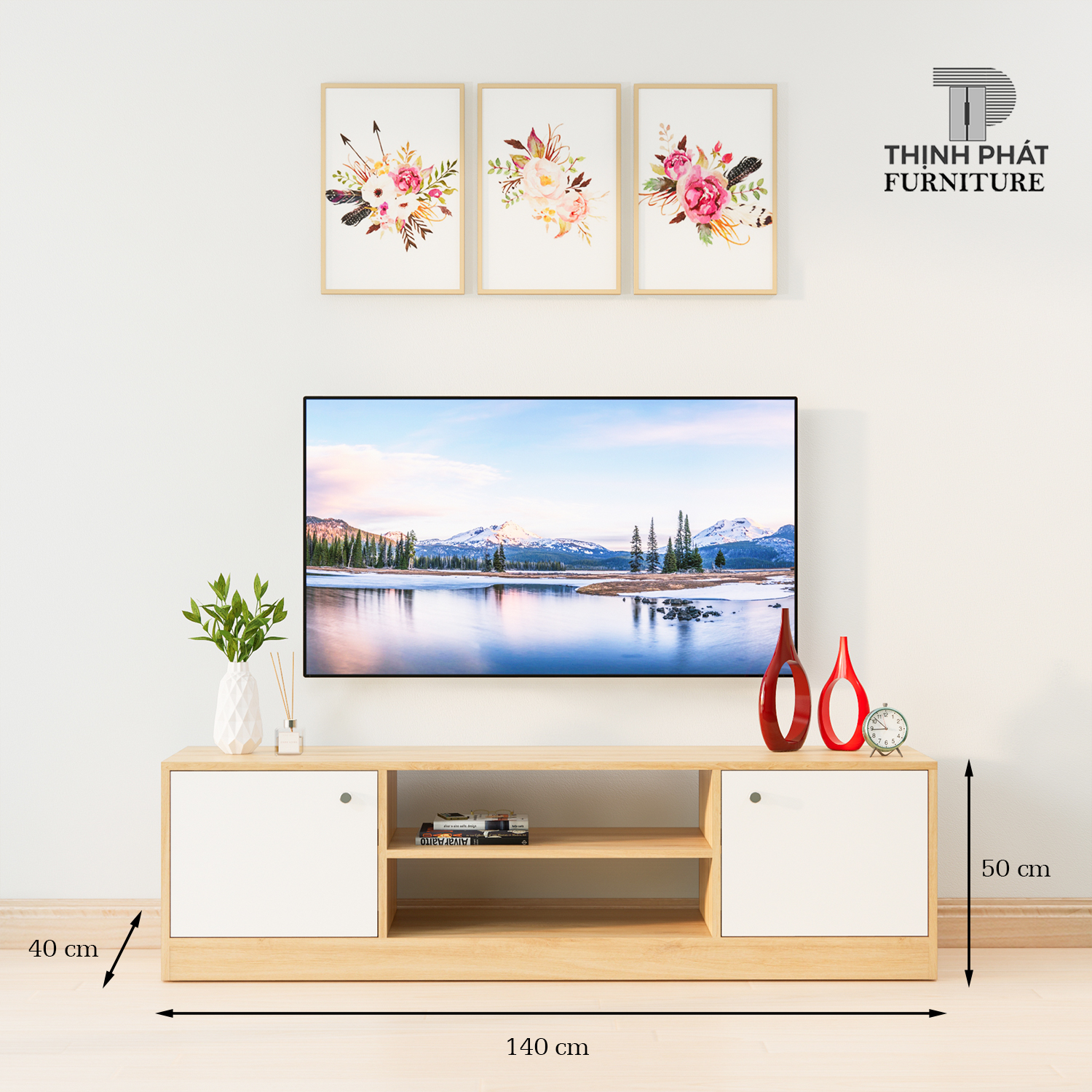 KỆ TIVI – KỆ TV THIẾT KẾ HIỆN ĐẠI DÀI 1M4 – THỊNH PHÁT FURNITURE KTV-TP04 (140cm x 50cm x 40cm)