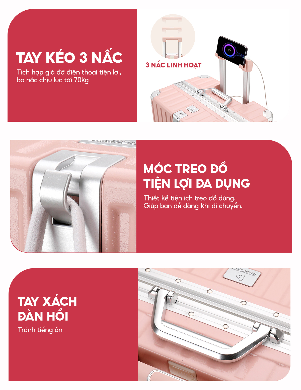 Vali khung nhôm khóa sập Bamozo 9066 size 20/24/28 inch bịt 4 góc kim loại chống va đập bảo hành 5 năm - BẢN THƯỜNG