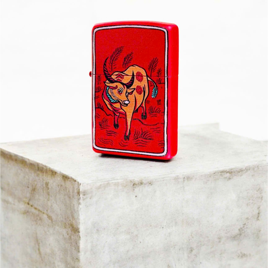 Bật lửa Zippo Year of the Ox - Phiên Bản 12 Con Giáp (Tuổi Sửu) Thiết Kế Việt Nam, Sơn Tĩnh Điện Đỏ May Mắn Chính Hãng