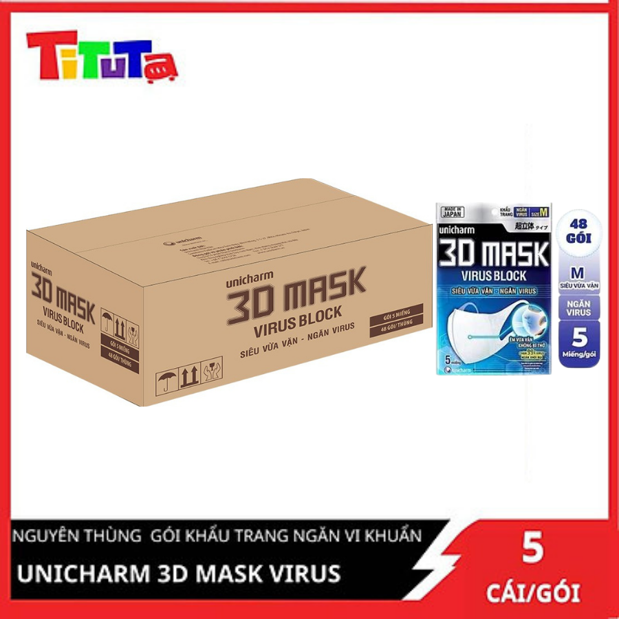 Thùng Khẩu Trang Unicharm 3D Mask Virus Block Ngăn Virus