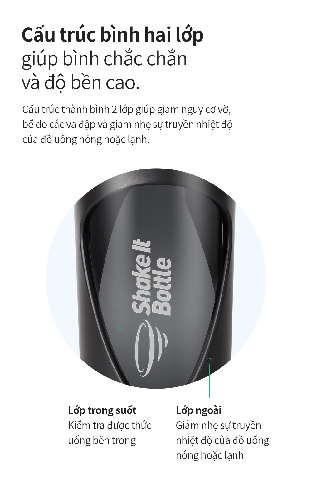 Bình lắc Lock&amp;Lock 800ml Balance Shake It Bottle màu đen HAP949BLK - Hàng chính hãng có quai xách và thanh đo dung tích - JoyMall