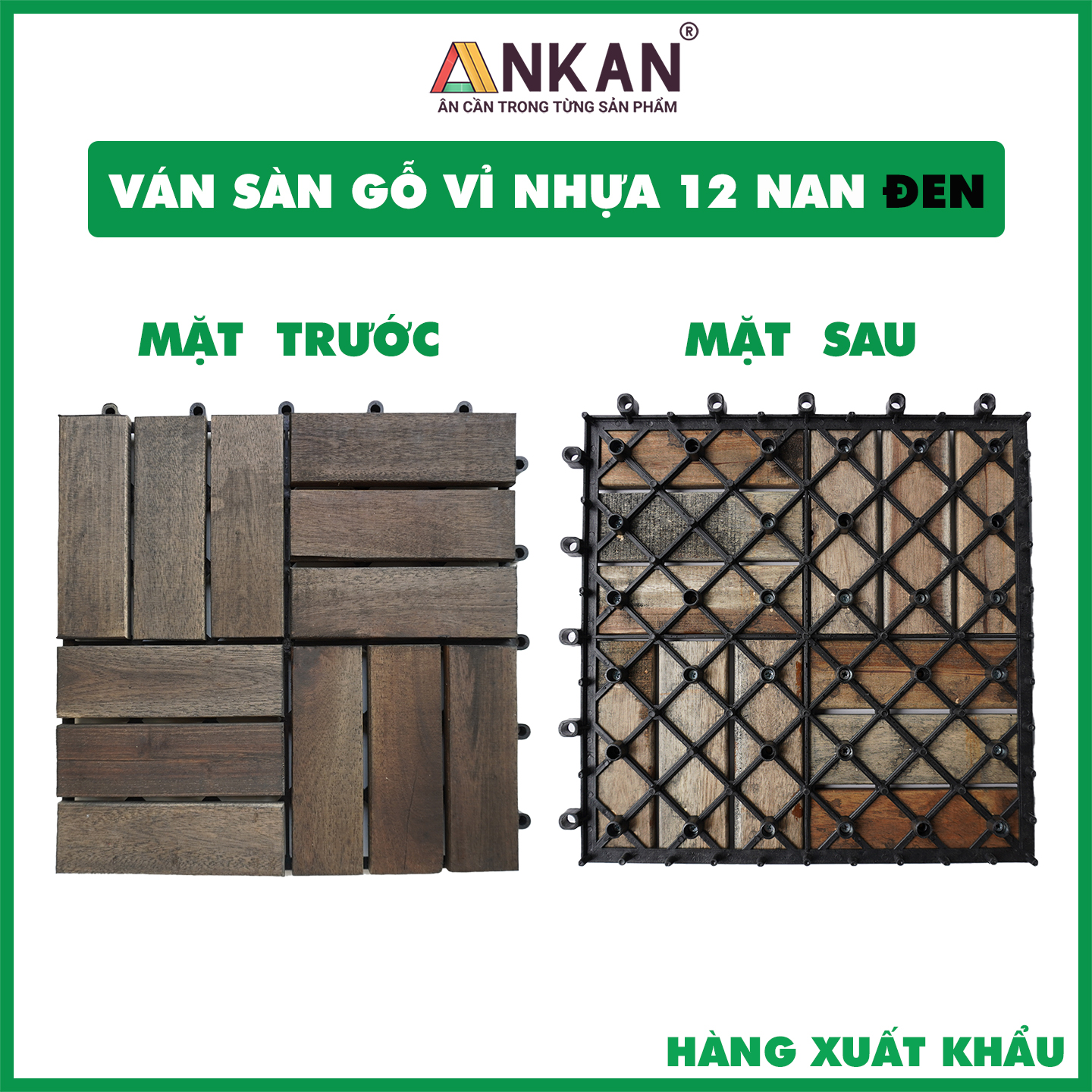 Vỉ Gỗ Lót Sàn Ban Công Thương Hiệu ANKAN Gu Màu Đen 12 Nan, Ván Sàn Gỗ Tự Nhiên, Sân Vườn, Hồ Bơi, Phòng Spa, Siêu Bền, Chịu Nước Tốt, Chống Trơn Trượt, Tiêu Chuẩn Xuất Khẩu (1 Vỉ) - Hàng Chính Hãng