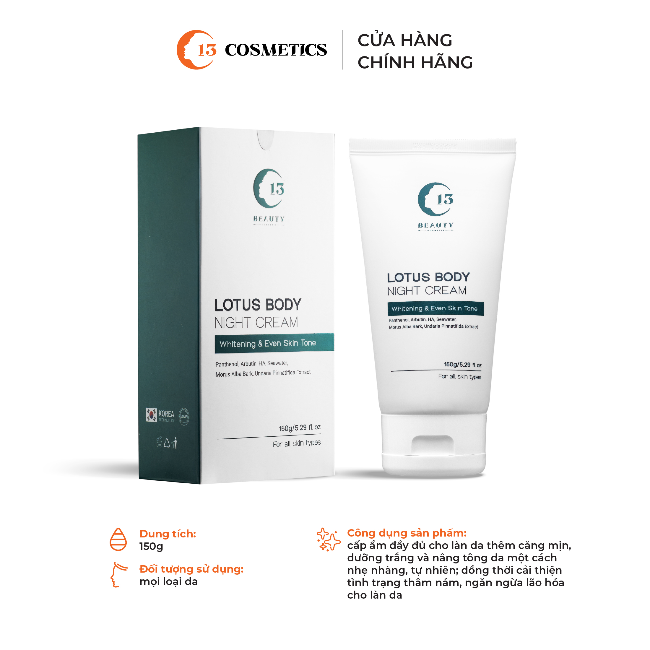 Combo Kem Dưỡng Thể Ngày và Đêm Lotus Body Cream Dưỡng Trắng, Cấp Ẩm Chuyên Sâu C13 Cosmetics Thu Trang