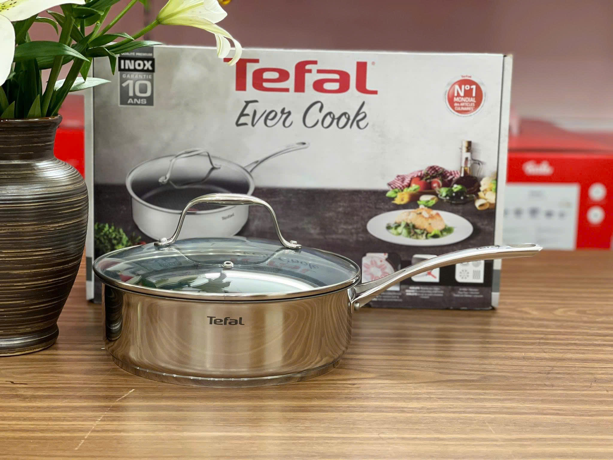 CHẢO QUÁNH CHỐNG DÍNH TEFAL EVER COOK 24CM CÓ NẮP ĐẬY Hàng chính hãng