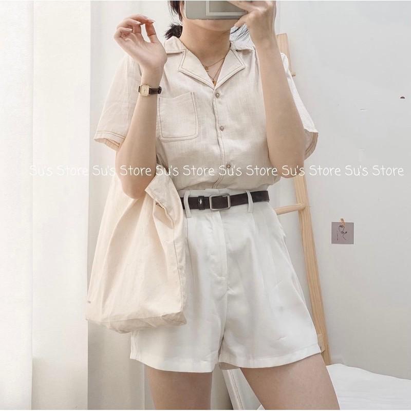 Áo sơ mi cổ tây viền chỉ nổi - 3 màu hàng Quảng Châu