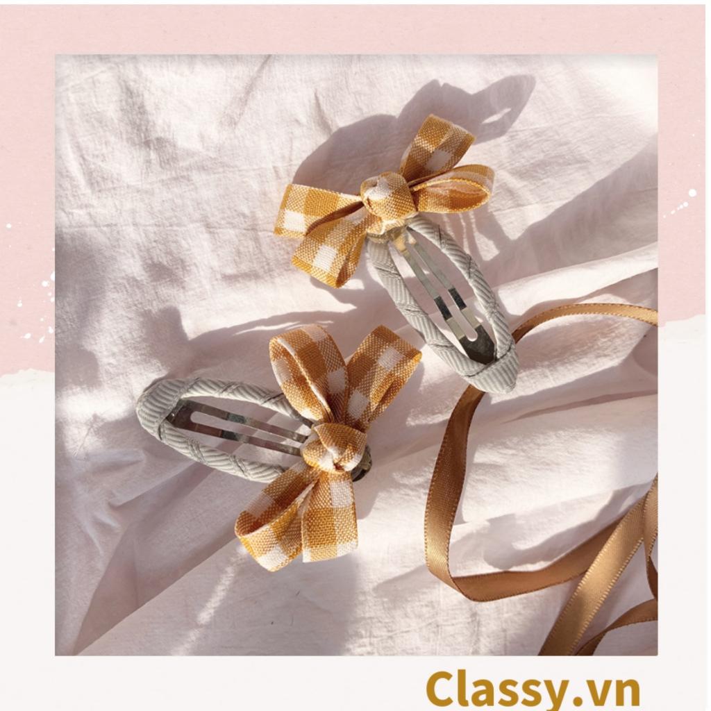 Bộ 02 chiếc Kẹp tóc nơ  Classy kẻ sọc nhiều màu phong cách hàn quốc dễ thương PK1017