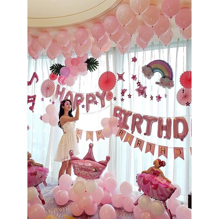 Set sinh nhật - Set trang trí sinh nhật Happy Birthday màu hồng dễ thương cho mọi lứa tuổi