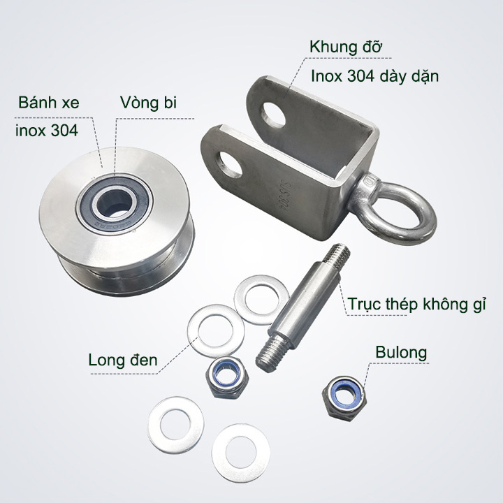 Ròng rọc đơn inox 304-201 không gỉ, có vòng bi với nhiều kích thước cho khách lựa chọn