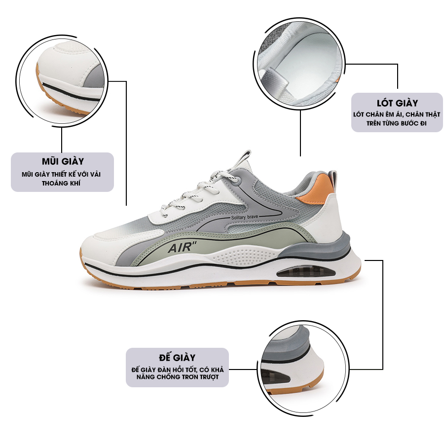 Giày Thể Thao Nam MENDO - Giày Sneaker Màu Xanh Lam - Xanh Lá - Xám, Phù Hợp Mọi Lứa Tuổi, Ôm Chân - G5321