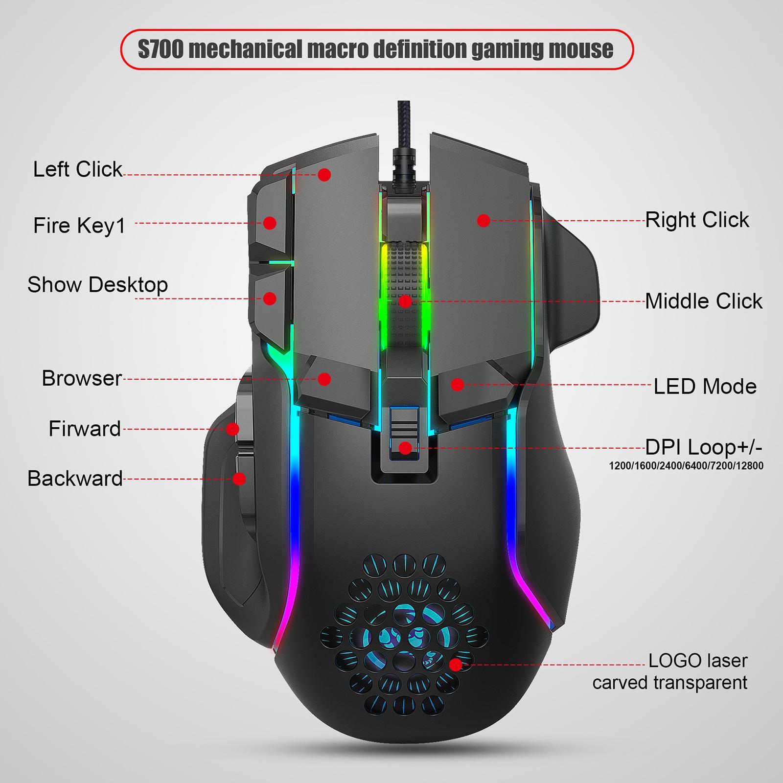 USB Wired Gaming Mouse 10 Buttons Programming Mice for PC and Notebook