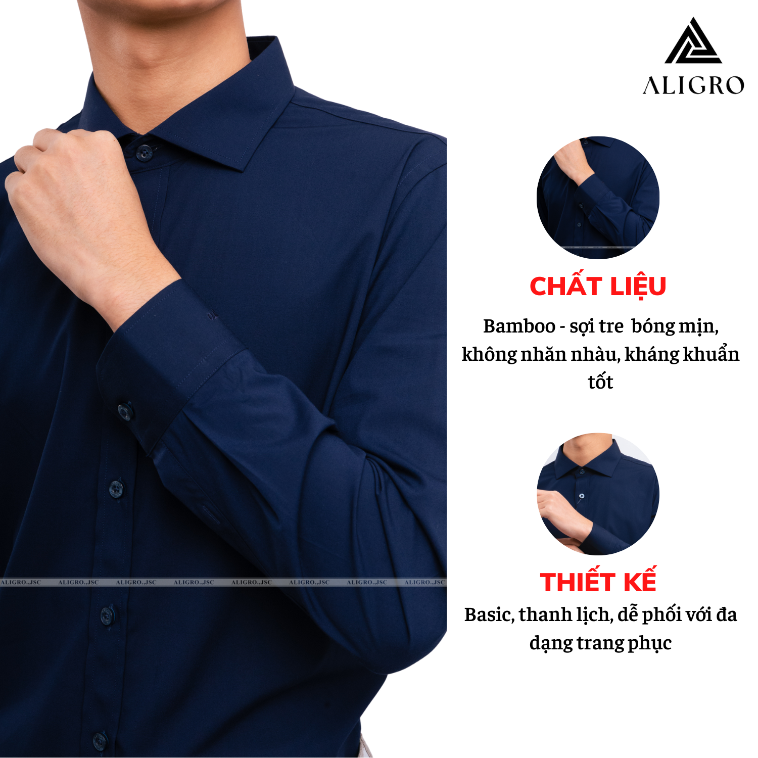 Áo sơ mi dài tay ALIGRO tím than form slimfit ALGS173