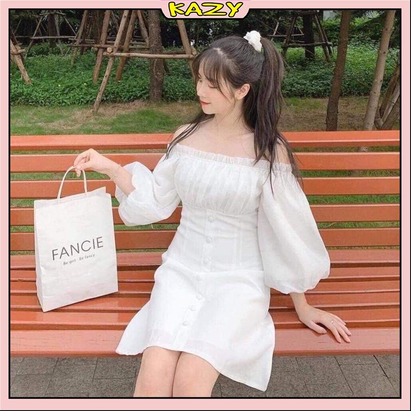 Váy trễ vai tay phồng cute phong cách Hàn Quốc KAZY STORE V029