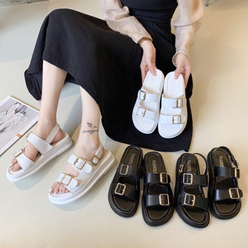 Sandal 2 quai khóa vuông, sandal nữ đi học