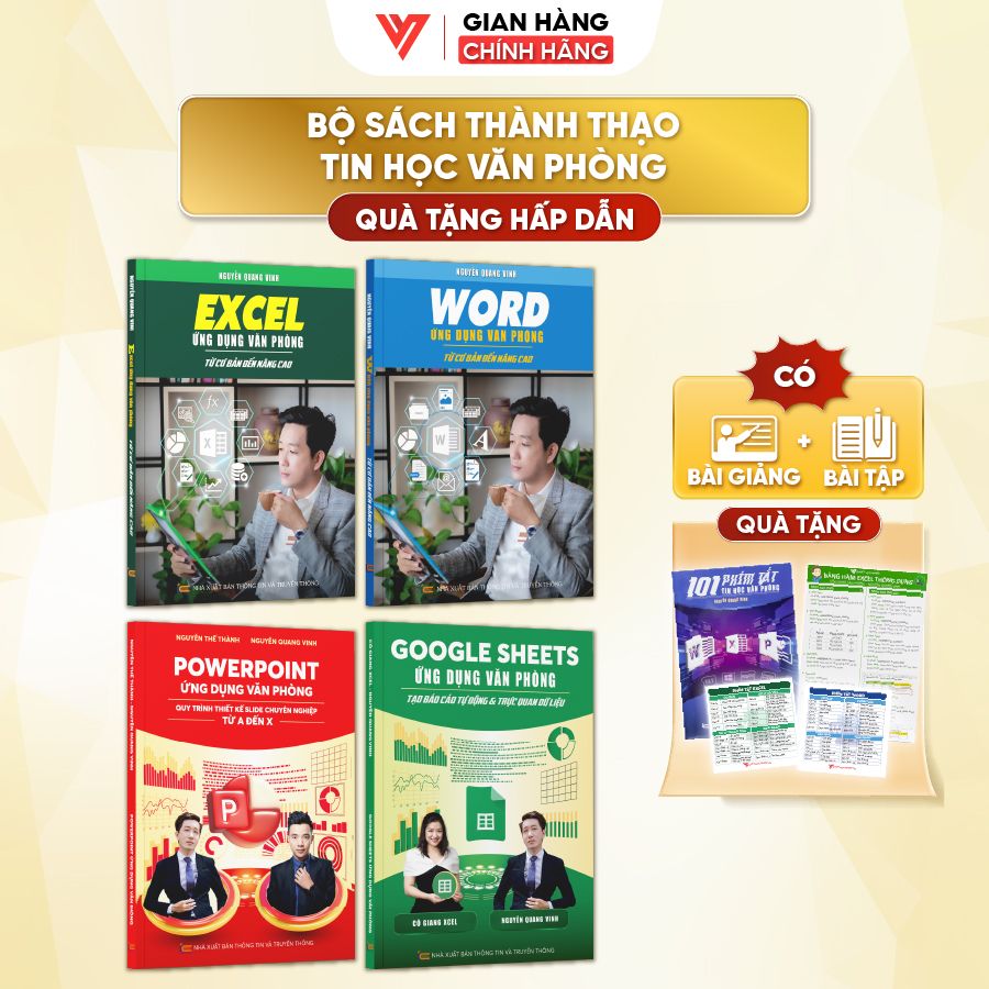 Combo 4 Sách Excel - Word - PowerPoint - Google Sheets Ứng Dụng Văn Phòng Kèm Khoá Học Video ĐÀO TẠO TIN HỌC