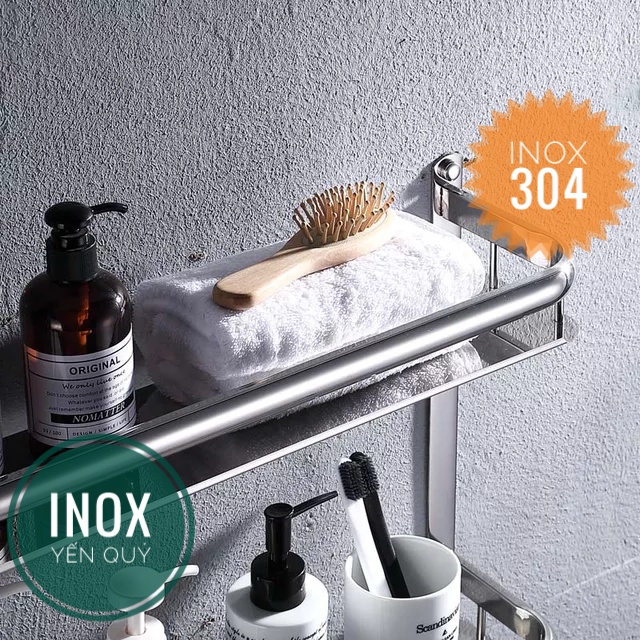 Kệ để đồ nhà tắm 3 tầng có móc treo và thanh treo khăn