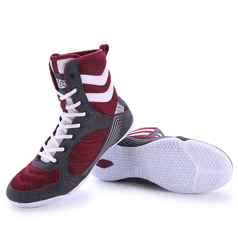 Giày boxing Mingsibo High Top Professional - Maroon/Grey