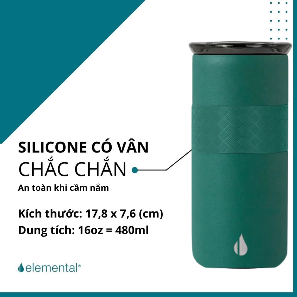 [ Hàng chính hãng – Thương hiệu Mỹ] Ly giữ nhiệt Artisan Elemental 480ml màu xanh lá, giữ nhiệt vượt trội, inox 304, FDA Hoa Kỳ, nắp sứ sang trọng