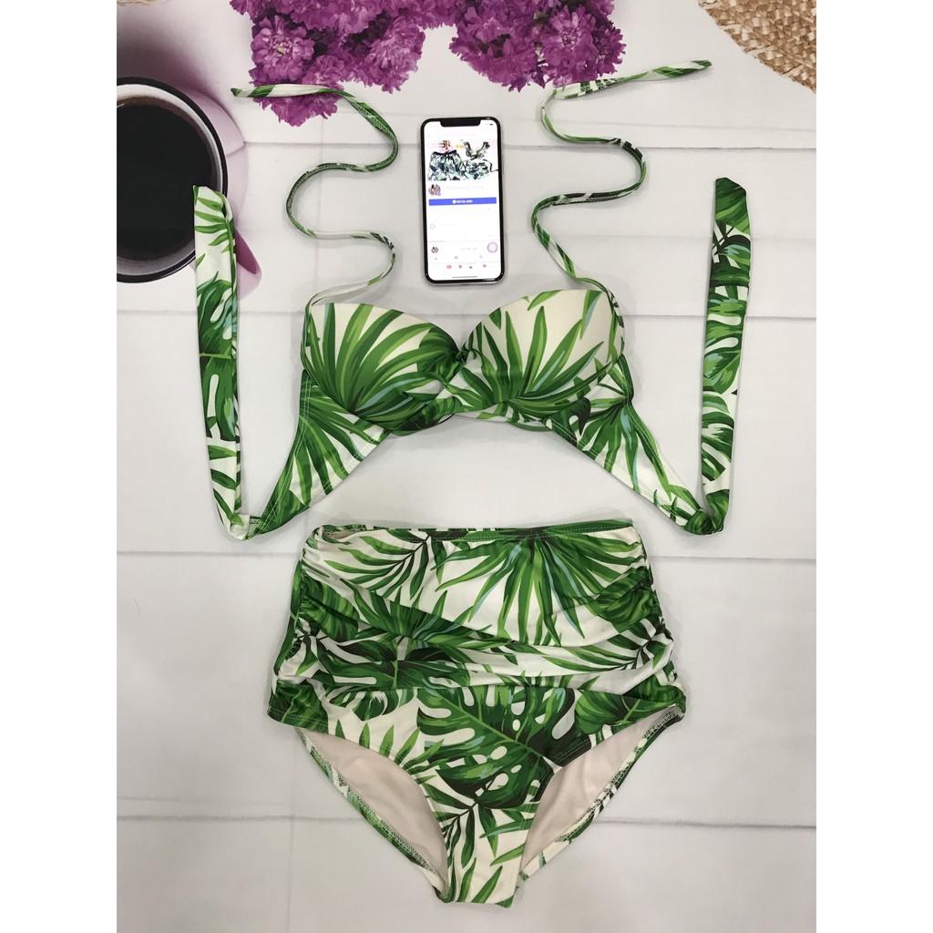 Bikini - Bộ bơi áo gọng không nơ, quần cạp cao (nhiều màu) - Che khuyết điểm và tôn dáng